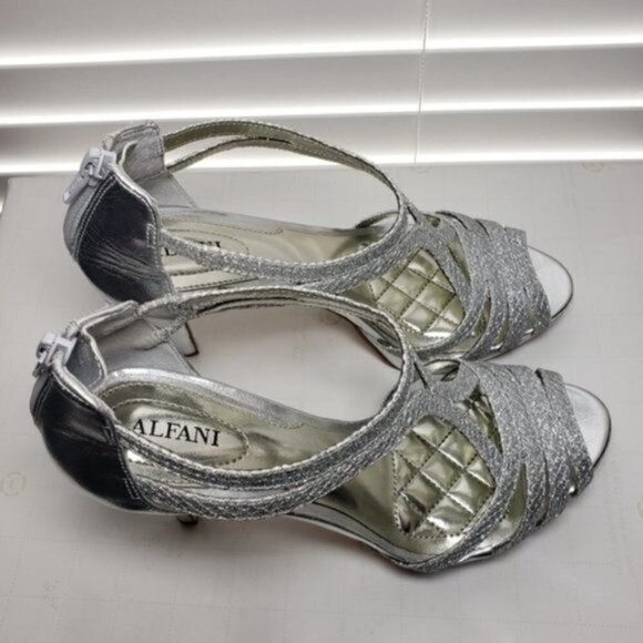 Alfani TACY Silver Open Toe Slip-On Zip Heels - Picture 6 of 13